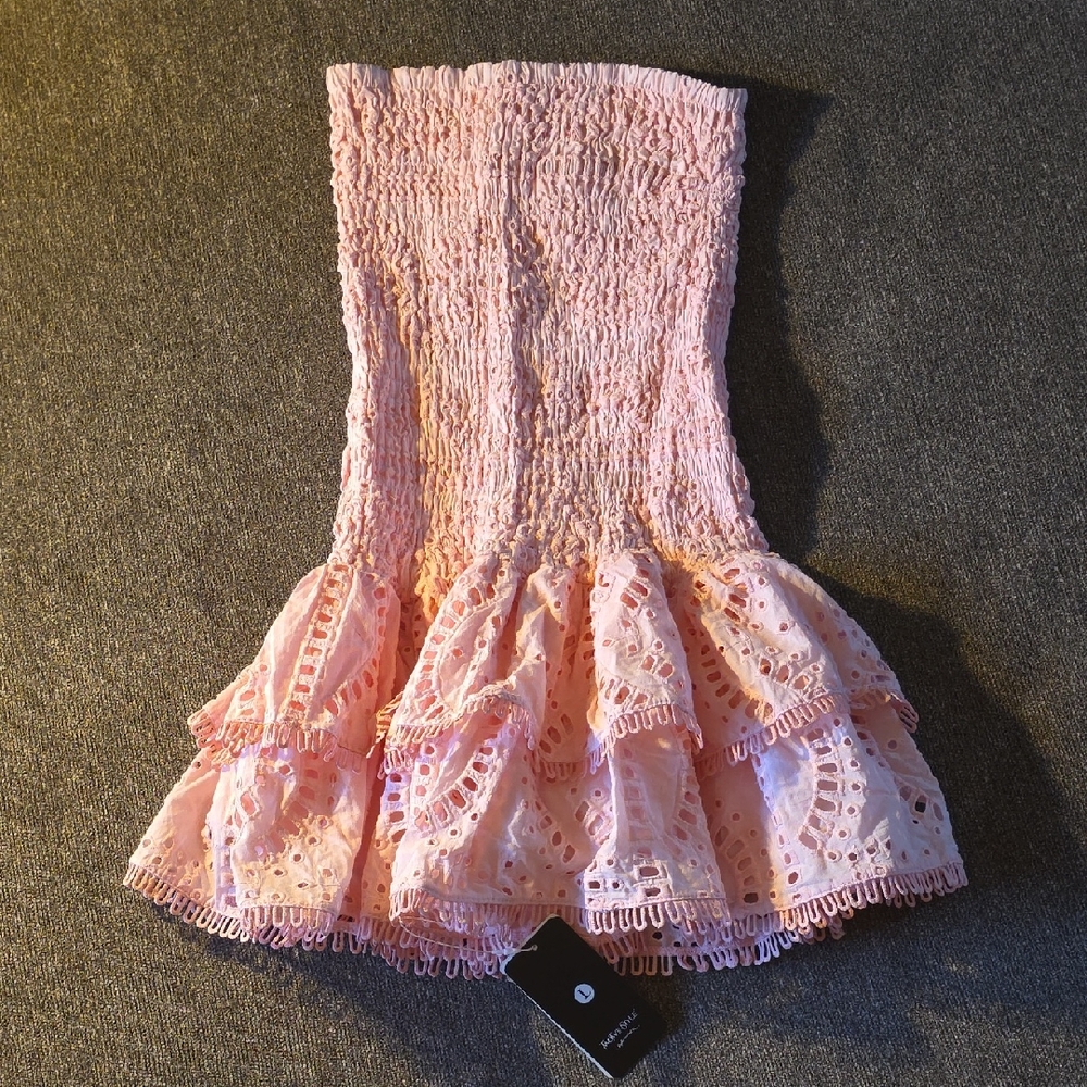 NWT Woman Mini A Line Dresses Strapless High Waist Spliced Ruffles Elegant - Picture 2 of 6